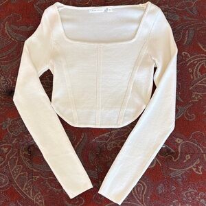 Altar'd State Cream Square Neck Long Sleeve Crop Top